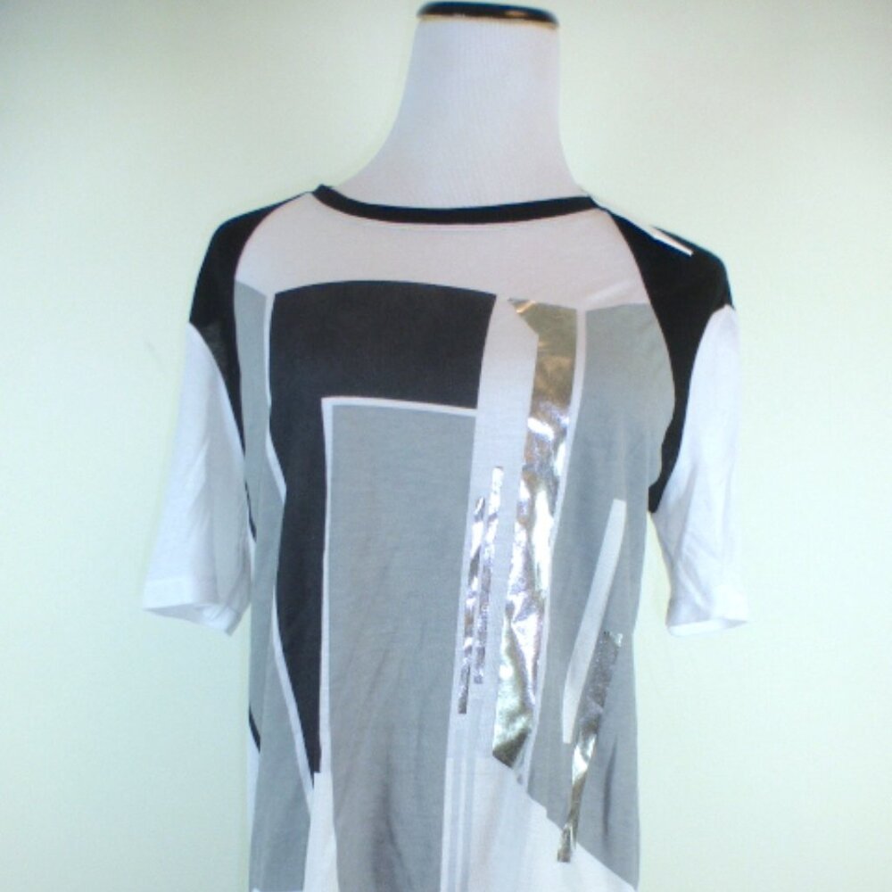 Prabal Gurung ICB black white graphic T TOP S NWT
